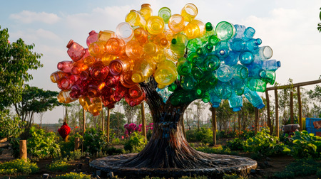 Upcycling - Plastikflaschen - Plastiken aus Plastik - alternative Ausstellung Skulpturen-Park-Malxe